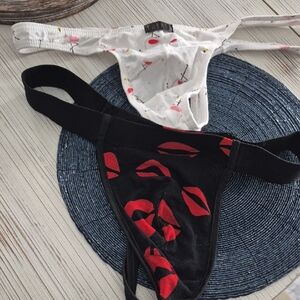 Black and White Thong Set with Red Lips